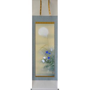 掛軸 肉筆 菖蒲 尾上晩翠画(掛け軸 半切立）幅44.7cm×長さ163.5cm : 大