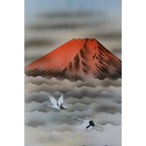 掛軸 赤富士 東村 (掛け軸 尺五立) 幅54...の詳細画像1