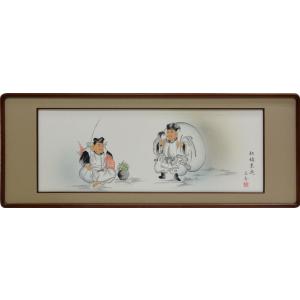 欄間額 二福神 中野京香画 ４尺額　縦47.3cm×横123.8cm｜orudo