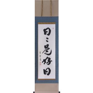 掛軸 肉筆 一行書「日々是好日」肉筆　菅原草雪書　（掛け軸　半切立）幅46.5cm×丈184cm