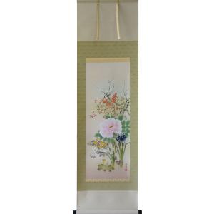 掛軸 掛け軸-四季花吉祥競艶図/緒方葉水 送料無料掛け軸(尺五 桐箱