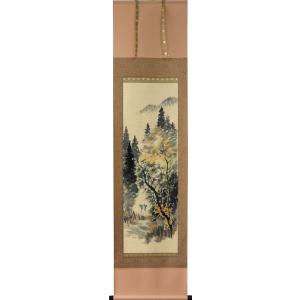 掛軸 肉筆 一行書「行雲流水」 山田瑞渓 （掛け軸 半切立）幅45cm×丈