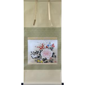 掛軸 竹に雀 金子華春画(掛け軸 F6小判横)長さ114.5cm×幅51.5cm : 大瑠