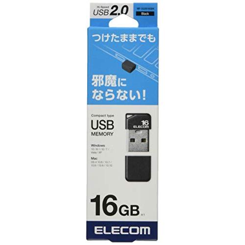 エレコム USBメモリ 16GB USB2.0 小型 ストラップホール キャップ付き ブラック MF...