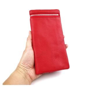 訳あり】長財布 フラップ 三つ折り 大容量 本革 レザー レッド※返品