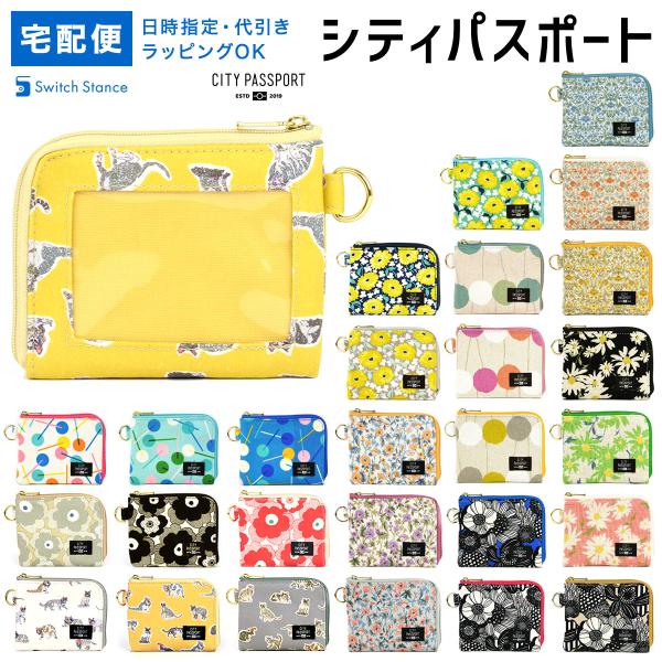 CITY PASSPORT ミニ財布 L字ファスナー 水玉 ドット 花柄 極薄財布 パスケース付き ...