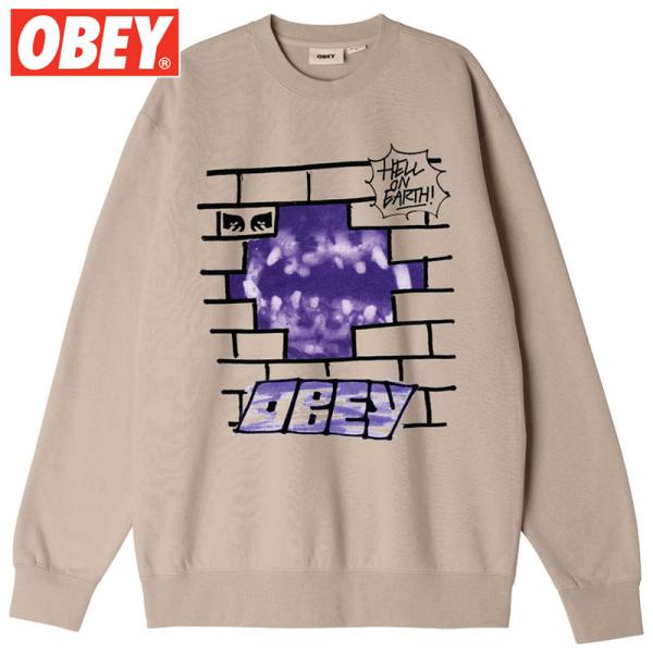 送料無料 オベイ OBEY OBEY HELL ON EARTH CREW(ベージュ OAT MIL...
