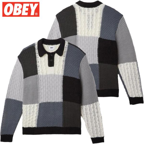 送料無料 オベイ OBEY OLIVER PATCHWORK SWEATER(ブラック 黒 BLAC...