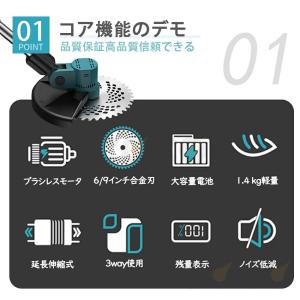 草刈り機 コードレス 充電式 軽量 電動刈払機...の詳細画像3