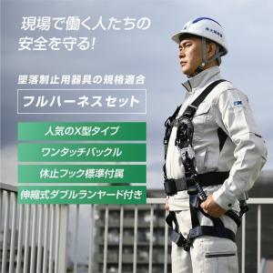ポイント3倍 新規格適合フルハーネスセット 墜落制止用器具 ハーネス安全帯 ワンタッチバックル 伸縮式ダブルランヤード 軽量モデル 安全帯 dk-fhb-100