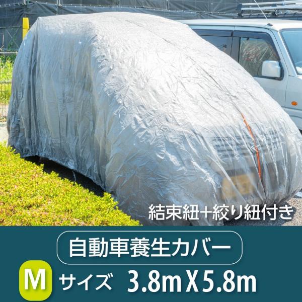 自動車養生カバー (Mサイズ: 3.8×5.8m) カバー 塗装やほこりから車を守る 表面防水加工不...