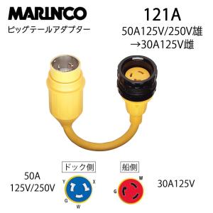 陸電ケーブル マリンコ 電源アダプター ピッグテールアダプター 121A 50A 125/250Vオス 30A 125Vメス 船 ボート 陸電 電力 MARINCO 変換アダプター