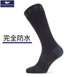 防水靴下 釣り メンズ 完全防水 防風 防寒 Seal Skinz シールスキンズ  All Weather Mid Length Sock with Hydrostop 11100063-0101 Black Grey｜osawamarine