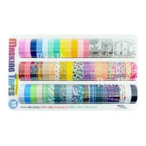 マスキングテープ 55巻セット 幅15mm×52巻＋30mm/62mm×3巻　Point