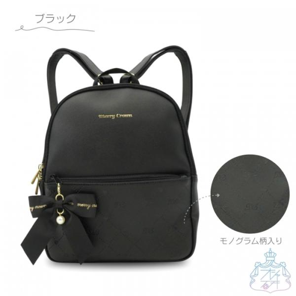 型押しリボン ミニリュック ブラック