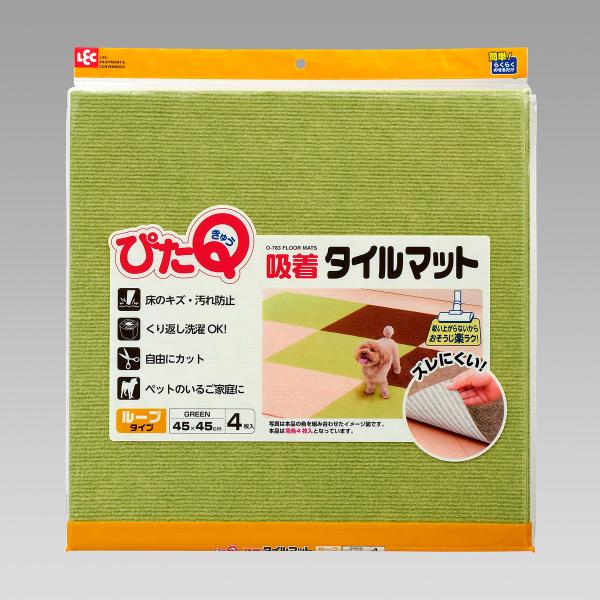 レック ぴたQ 吸着 タイルマット 45×45cm 4枚入 グリーン O-783[転倒防止/洗濯可能...