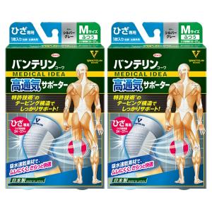 [2個セット]コーワ バンテリンサポーター高通気ひざ用 シルバーグレーM(ふつう)*ひざ頭周囲 34〜37cm[膝サポーター 膝専用 左右共用1枚入][メール便送料無料]