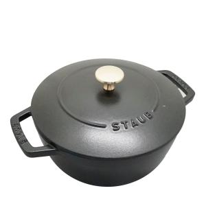 ストウブ ワナベ Lサイズ Staub 40501-009 Wa-NABE 20cm ブラック 日本語説明書付き[ホーロー 鍋] [シリアルNo付国内正規品/国内生涯保証書付][送料無料]｜osharecafe