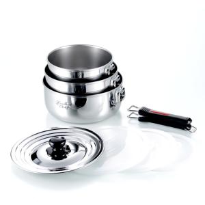 スタッキング 鍋セット 鍋2点+ハンドル+ステンレスフタ+保存用フタ×2