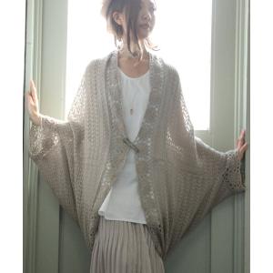 カーディガン レディース トップス ニットカーデ かぎ編み フラワー編み ニット  フラワーモチーフ編みモモンガカーデ【メール便不可】