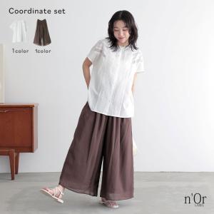 2点コーデセット 2025 レディース パンツ ボトムス ロング丈 スカーチョ ワイド ブラウス トップス 半袖 シャツ 綿100％ 「送料無料」「メール便不可」「20」