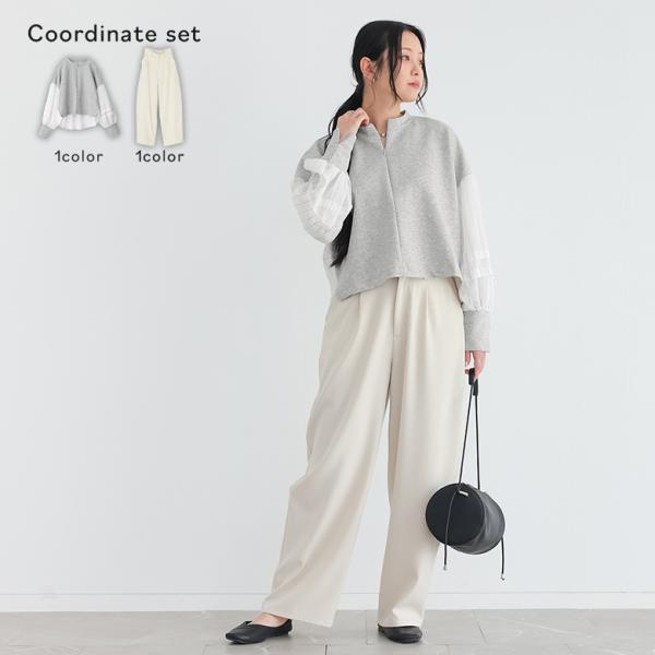 2点コーデセット 2026 レディース プルオーバー 長袖 ハーフジップ パンツ ロングパンツ ワイ...