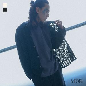 カーディガン メンズ トップス 長袖 ニット セーター クロシェ編み ダイヤ柄 羽織 レイヤード 重ね着 黒 送料無料  「メール便不可」「30」