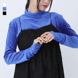 カットソー 長袖 レディース トップス ロンT インナー ハイネック ベロア チュール シアー 透け感 切り替え レイヤード 重ね着 秋 冬「メール便可」「10」