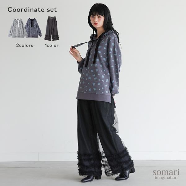 2点コーデセット 2026 レディース カットソー 長袖 トップス フード付き 花柄　デニム ボトム...