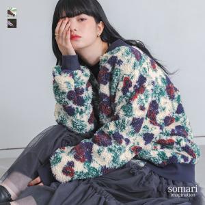 ブルゾン レディース アウター 長袖 ボアブルゾン 花柄 あったか 防寒 羽織 リブ 裏地付き ゆったり 50代 秋 冬「送料無料」「メール便不可」「70」