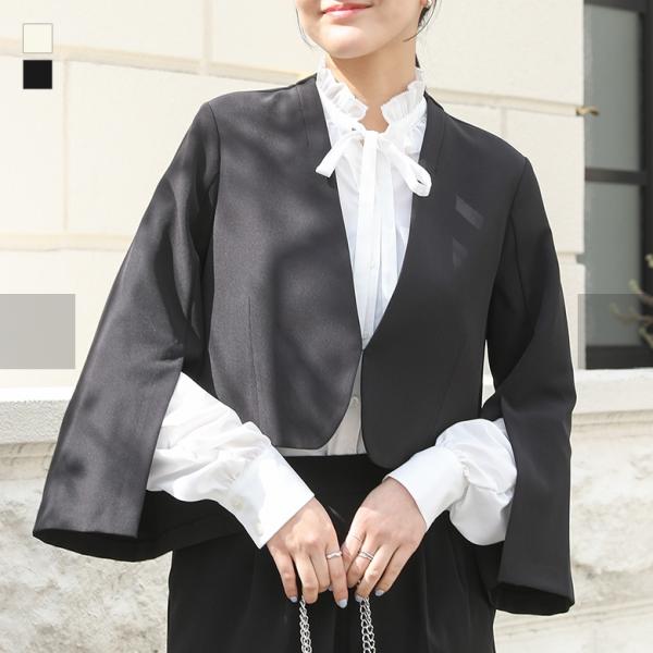 ジャケット レディース アウター 長袖 ノーカラー スリット 結婚式 入学 入園 卒業 卒園 フォー...