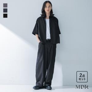 セットアップ メンズ 夏 春 シャツ 半袖 ワイドパンツ ロング オーバーサイズ カジュアルシャツ サイドタック レギュラーカラー 上下「メール便不可」「30」