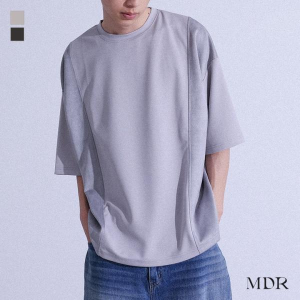 Tシャツ メンズ トップス カットソー 半袖 異素材 フェイクスエード クルーネック プルオーバー ...