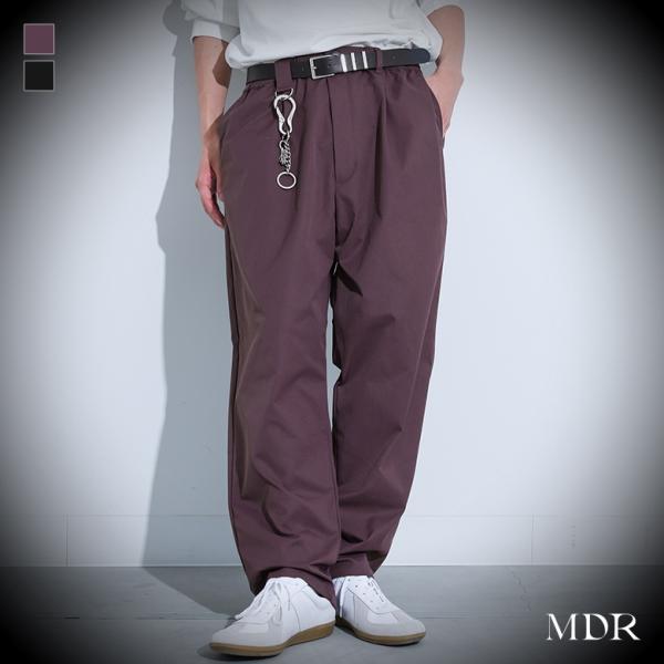 ワイドパンツ ロング メンズ ボトムス テーパードパンツ ウエストゴム Dカン タック ストレッチ ...