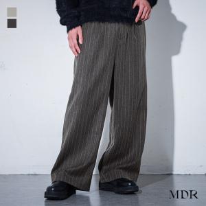 パンツ メンズ ボトムス ロング丈 スラックス ワイドパンツ ピンストライプ柄 ストレート ウエストゴム ポケット 秋 冬「メール便不可」「20」