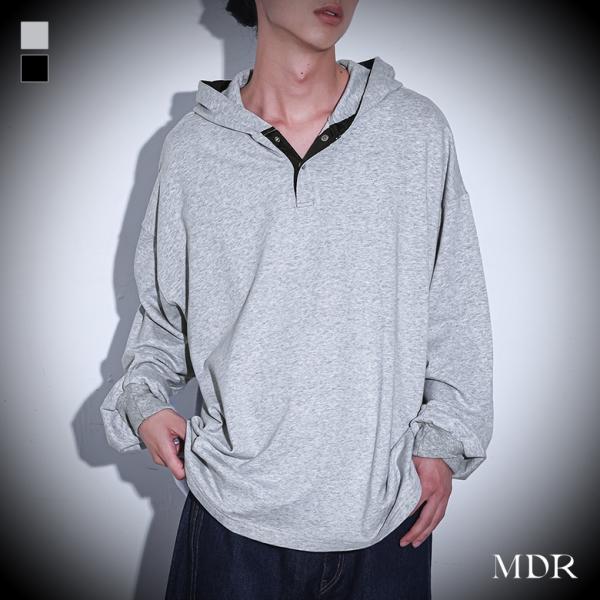 パーカー メンズ トップス カットソー 長袖 ロンT フード付き フーディー ミニ裏毛 ヘンリーネッ...