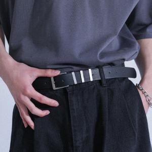 ベルト メンズ ファッション雑貨 小物 バックルベルト 3連 ループ 艶消し マット 細め 合成皮革 春 夏 秋 冬 オシャレウォーカー「メール便不可」「20」