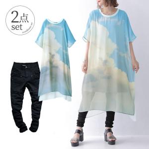 送料無料 福袋 レディース 2点セット ワンピース フォト デニムパンツ 主役級プリントワンピ重ね着コーデ2点set 返品 交換不可 メール便不可 Cgz0271 オシャレウォーカー 通販 Yahoo ショッピング