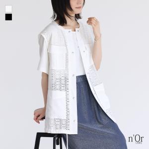ジレ ベスト レディース 春 夏 羽織 レース ドロスト 異素材 薄手 40代 50代 白 黒 S〜3L 大きいサイズ オシャレウォーカー＃「メール便可」「10」
