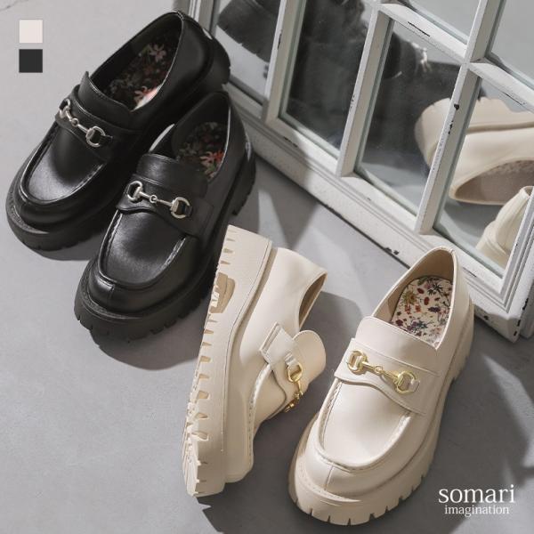 ローファー レディース 靴 シューズ 厚底 ホースビット マット フェイクレザー 返品交換不可「メー...