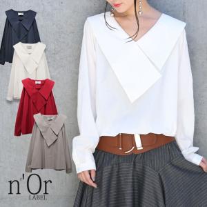 レディース トップス ブラウス シャツ プルオーバー 長袖 変形襟 ラフモード 薄手 デザインカラーブラウス※返品交換不可※※メール便可※【10】