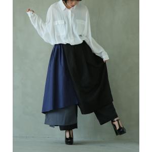 ロングパンツ レディース ボトムス 配色 レイヤード マキシ丈 モード アシメ 配色アシンメトリーロングパンツ ※返品交換不可※【メール便不可】