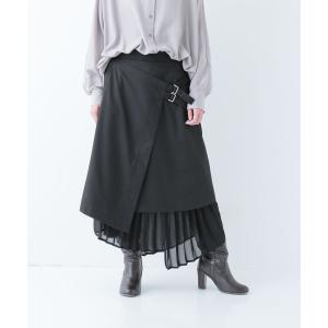 ロングスカート レディース ボトムス アシンメトリー シフォン スーツ生地 モード 洗練アシメプリーツスカート 【メール便不可】