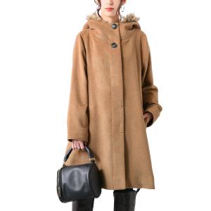 コート Aライン レディース アウター 膝丈 フェイクファー エコファー 『フード付きAラインコート』【メール便不可】