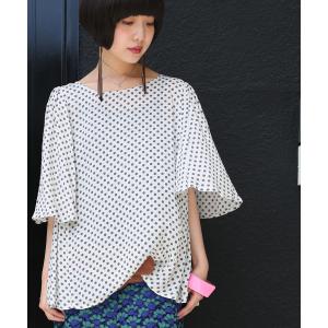 ブラウス レディース 春夏 トップス シャツ 半袖 五分袖 フリル 『ひらり袖ドットデザインブラウス』※返品交換不可※※メール便可※【10】