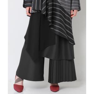 ワイドパンツ レディース ボトムス ロングパンツ ラップパンツ アシンメトリー コハク『kOhAKU異素材MIXアシメプリーツワイドパンツ』【メール便不可】