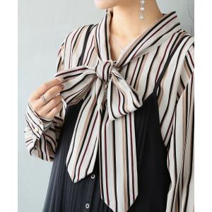 ブラウス トップス 長袖 ストライプ ボウタイ リボンタイ オフィス 『ストライプ柄ボウタイブラウス』※返品交換不可※※メール便可※【10】