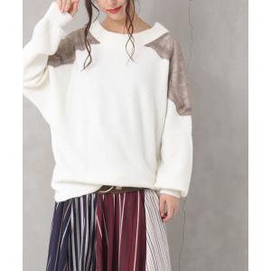 モヘヤ調ニット レディース トップス セーター スタンドネック ハイネック 異素材MIX『肩レースデザインモヘヤタッチニット』※返品交換不可※【メール便不可】