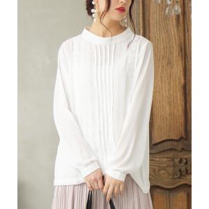 ピンタック レディース 立ち襟 レース 長袖 オフィス