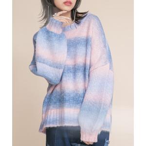 ニット レディース 秋冬 トップス プルオーバー セーター クルーネック 長袖 起毛 パフ袖 『グラデーションカラーニット』※返品交換不可※【メール便不可】